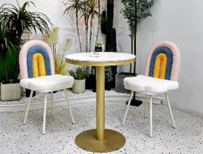 Tabouret de vanité en fer sans accoudoirs avec dossier en laine d'agneau arc-en-ciel créatif contemporain pour chambre 