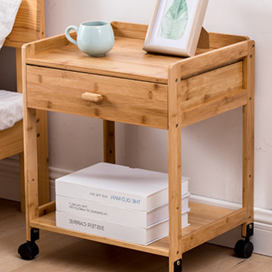 Traditional Japanese Square Bamboo Side Table 1/2 - Drawer For Living Room