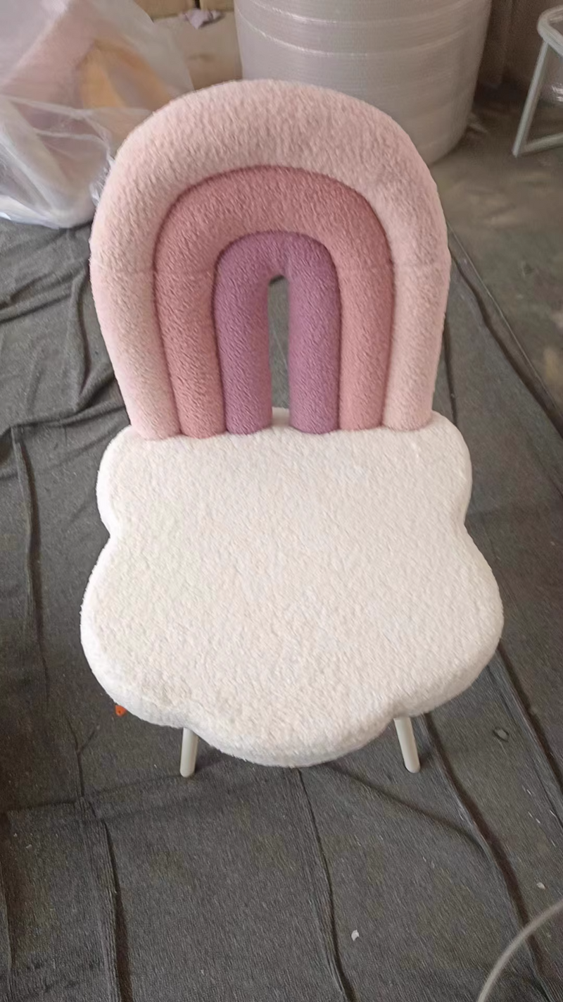 Tabouret de vanité en fer sans accoudoirs avec dossier en laine d&