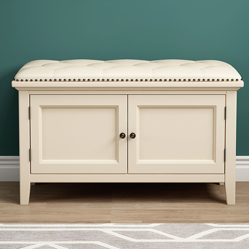 Contemporain Nordique Rectangle Cuir Synthétique Bouleau Seau Basculant Assis Rangement Chaussures 2 - Niveaux Pour Entrées 