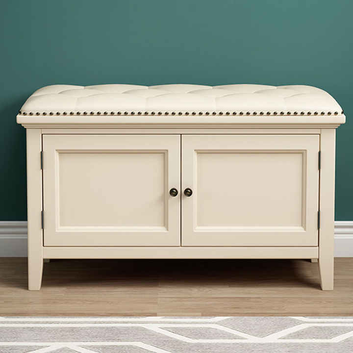 Contemporain Nordique Rectangle Cuir Synthétique Bouleau Seau Basculant Assis Rangement Chaussures 2 - Niveaux Pour Entrées 