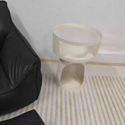 Zeitgenössischer nordischer runder zylindrischer Glas-Eisentisch 1 - Beistelltisch für das Wohnzimmer 