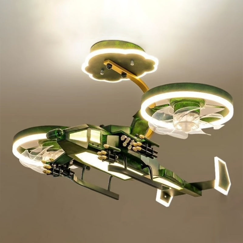 Contemporary Creative Kids Airplane Acrylic LED Flush Mount Ceiling Fan Light For Bedroom