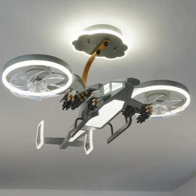 Contemporary Creative Kids Airplane Acrylic LED Flush Mount Ceiling Fan Light For Bedroom
