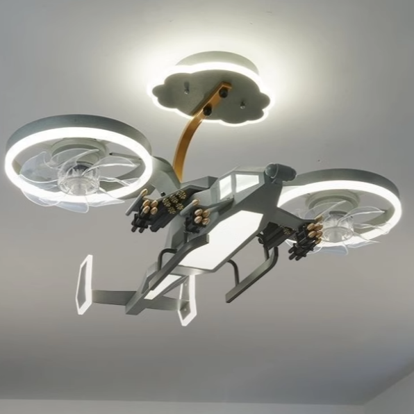 Contemporary Creative Kids Airplane Acrylic LED Flush Mount Ceiling Fan Light For Bedroom