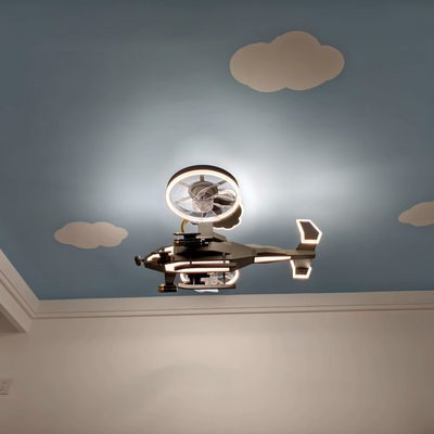 Contemporary Creative Kids Airplane Acrylic LED Flush Mount Ceiling Fan Light For Bedroom
