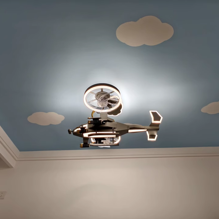 Contemporary Creative Kids Airplane Acrylic LED Flush Mount Ceiling Fan Light For Bedroom