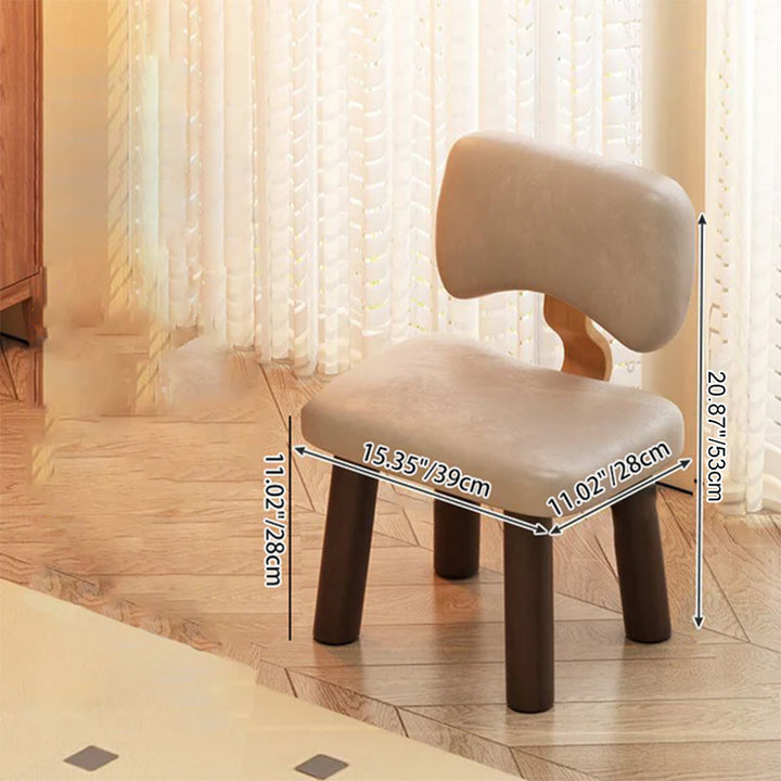 Moderner nordischer quadratischer niedriger Hocker aus Kunstleder und Kautschukholz ohne Armlehnen mit Rückenlehne für das Unterhaltungszimmer 