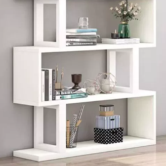 Bibliothèques verticales géométriques scandinaves contemporaines en MDF et acier, étagères ouvertes à 3/4/5/6 niveaux avec dos ouvert, pour bureau à domicile 