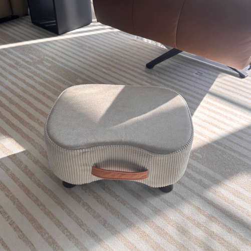 Tabouret portable cuboïde nordique contemporain en flanelle et tissu technique, bois massif, sans dossier ni accoudoirs, pour salon 