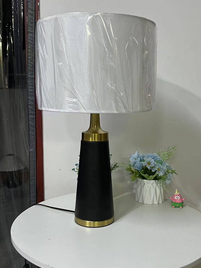 Modern Transitional Fabric Cylinder Shade Leather Base 1-Light Table Lamp For Study