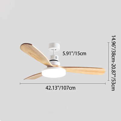Contemporary Retro Round Glass Shade Solid Wood Fan Blade LED Downrod Ceiling Fan Light For Bedroom