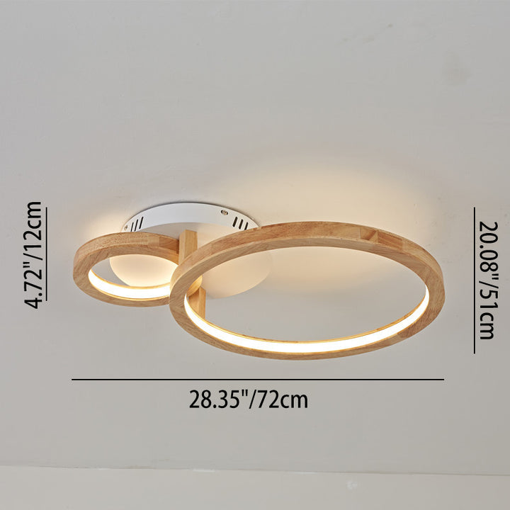 Nordic Wooden 2-Circle Ring LED Flush Mount Ceiling Light