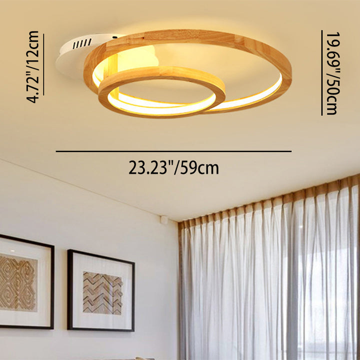 Nordic Wooden 2-Circle Ring LED Flush Mount Ceiling Light