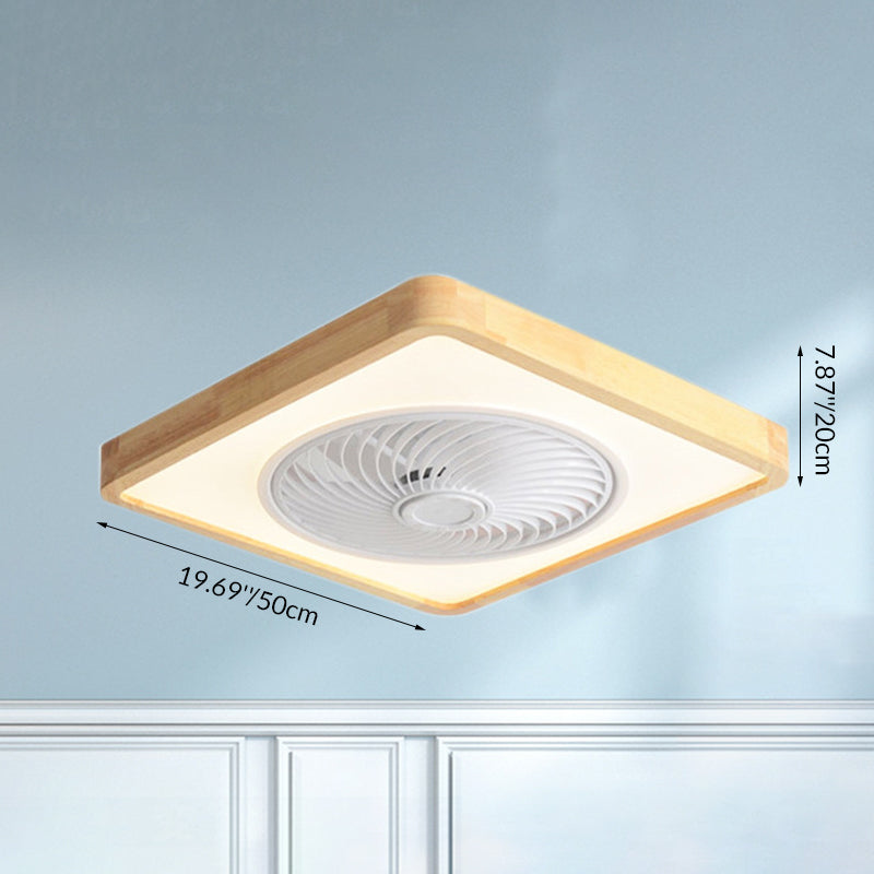 Moderner minimalistischer Holz-geometrischer LED-Halbeinbau-Deckenventilator mit Licht 