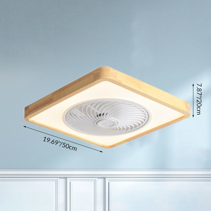 Moderner minimalistischer Holz-geometrischer LED-Halbeinbau-Deckenventilator mit Licht 