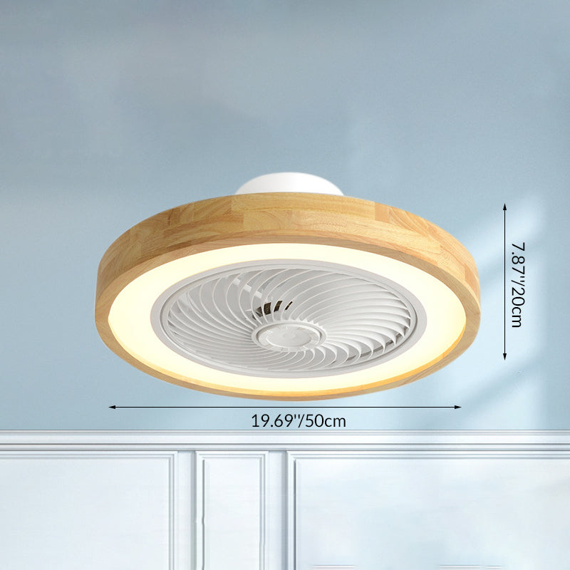 Moderner minimalistischer Holz-geometrischer LED-Halbeinbau-Deckenventilator mit Licht 