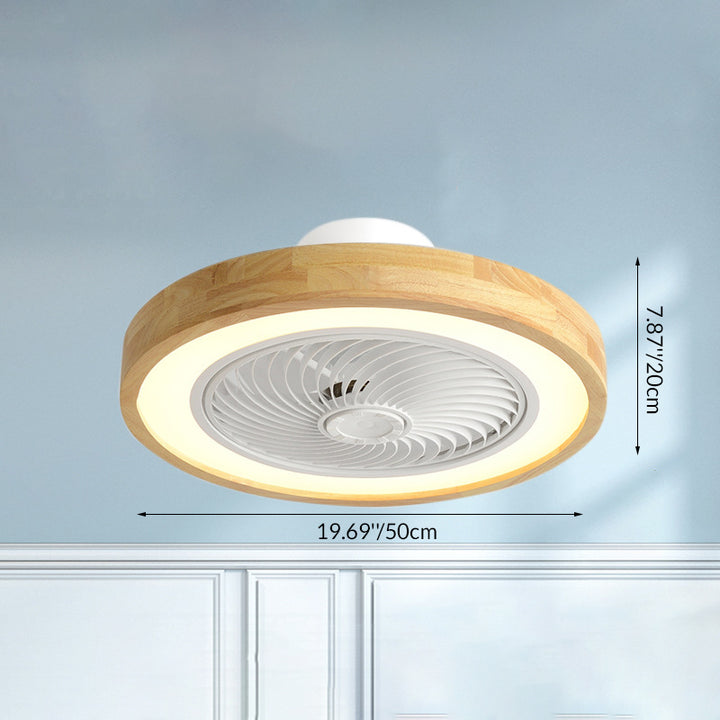Moderner minimalistischer Holz-geometrischer LED-Halbeinbau-Deckenventilator mit Licht 