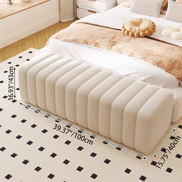 Banc rectangulaire contemporain en bois et velours nordique pour entrée, chambre, salon 
