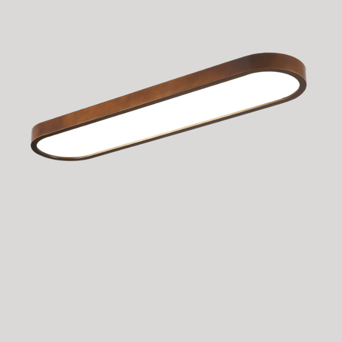 Moderne minimalistische Deckenleuchte aus Gummibaumholz und Acryl mit ovalem LED-Aufbau für Schlafzimmer und Wohnzimmer 