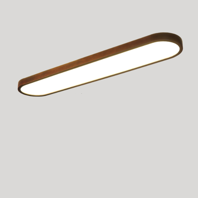 Moderne minimalistische Deckenleuchte aus Gummibaumholz und Acryl mit ovalem LED-Aufbau für Schlafzimmer und Wohnzimmer 