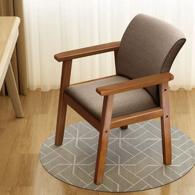 Contemporary Scandinavian Cotton Linen Solid Wood Tilted Rounded Square Desk Chair With Backrest & Armrest For Home Office
