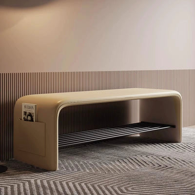 Banc à étagères à chaussures rectangulaire en acier au carbone et cuir PU de simplicité moderne à 2 niveaux pour l'entrée 