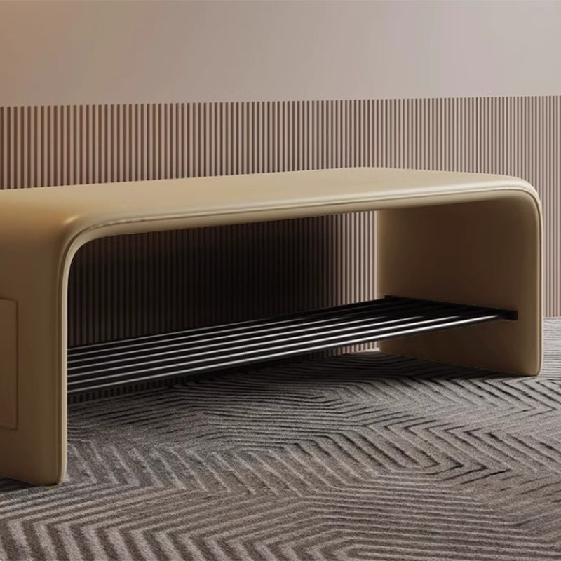 Banc à étagères à chaussures rectangulaire en acier au carbone et cuir PU de simplicité moderne à 2 niveaux pour l&
