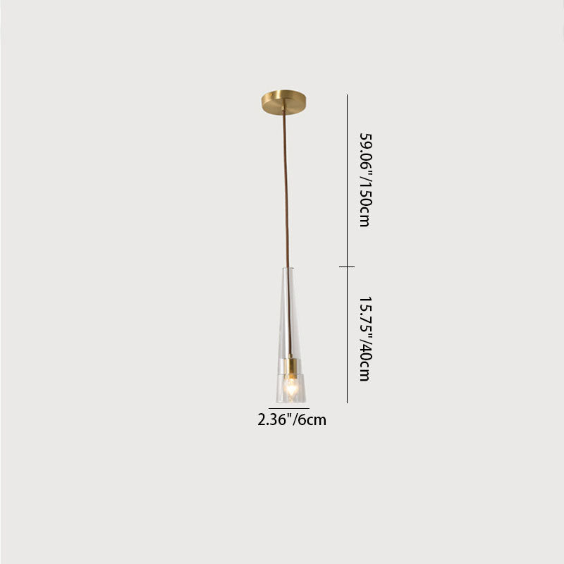 Modern Minimalist Conical Cylinder Copper Crystal 1-Light Pendant Light For Living Room