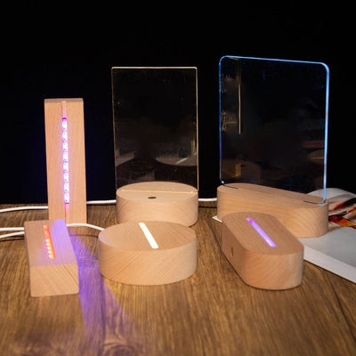 Contemporary Creative Rechargeable Solid Wood Round Rectangular Elliptical LED Table Lamp Night Light For Bedroom