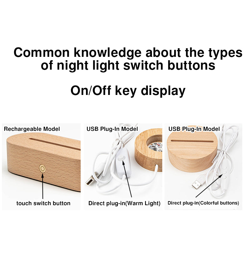 Contemporary Creative Rechargeable Solid Wood Round Rectangular Elliptical LED Table Lamp Night Light For Bedroom