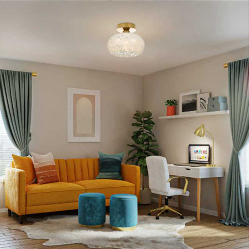 Contemporary Nordic Dome Semicircle Glass Copper 1 - Light Semi-Flush Mount Ceiling Light For Living Room