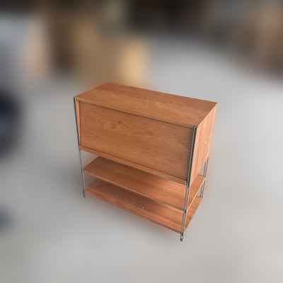 Mesa auxiliar rectangular de madera y acero inoxidable de estilo moderno de mediados de siglo con 1 gabinete para sala de estar 