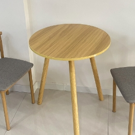 Modern Minimalist Round Faux Slab Wood Dining Table For 4 Seats