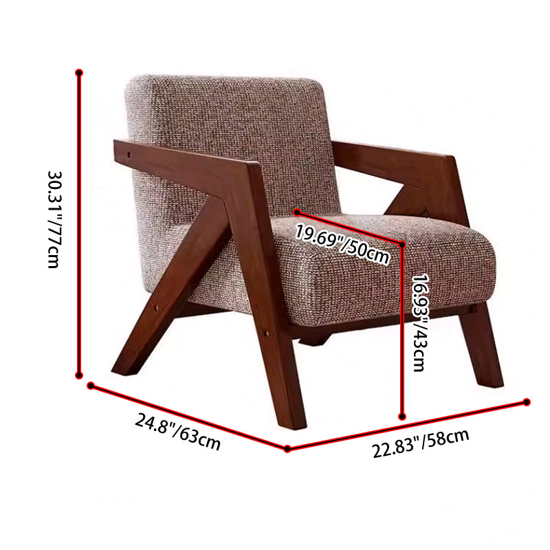 Traditional French Rectangular Cotton-Linen Fabric Solid Wood Accent Chair Backrest Armrest For Living Room