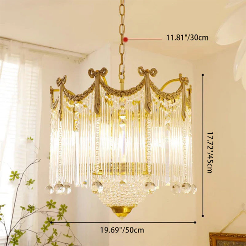 Traditional French Brass Crystal Bow Tie Tassel 4/6/8 Light Chandeliers For Living Room