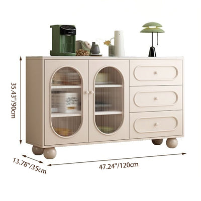 Contemporary Scandinavian Rectangular Medium Density Fiberboard Particle Board Sintered Stone Fluted Glass Sideboard 1-Cabinet 3-Drawer For Living Room