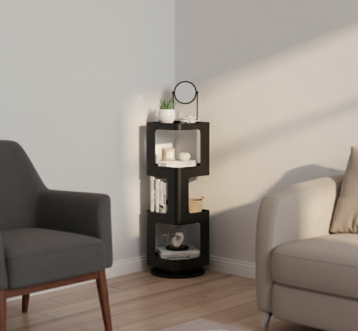 Contemporary Creative Square Iron Rotatable Bookshelf 4/5/6-Tier For Living Room