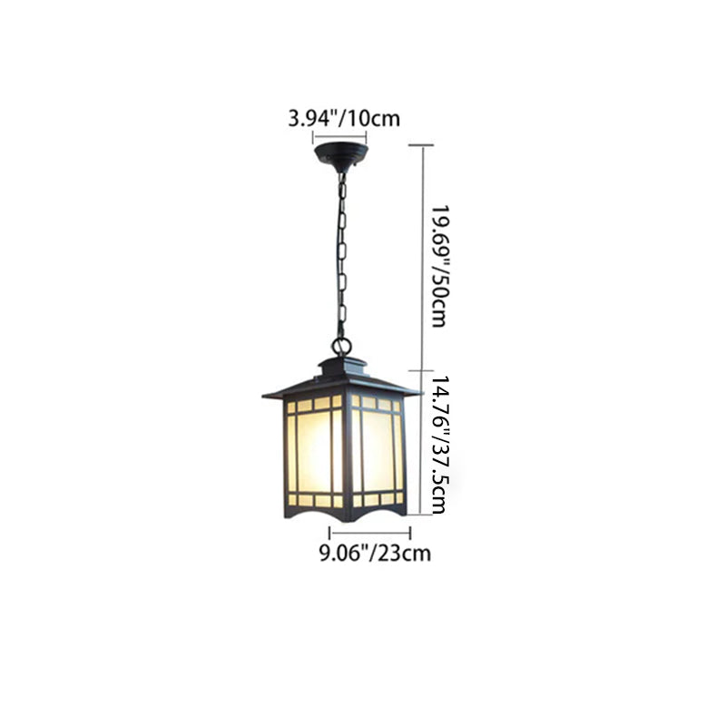 Traditional Chinese Dome Waterproof Square Cube Aluminum Iron Glass 1 - Light Pendant Light For Outdoor Patio