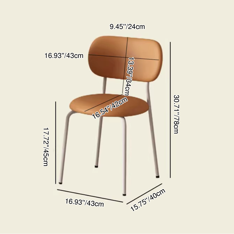 Chaise de salle à manger empilable contemporaine scandinave en cuir PU rond avec pieds en fer et dossier pour salle à manger 