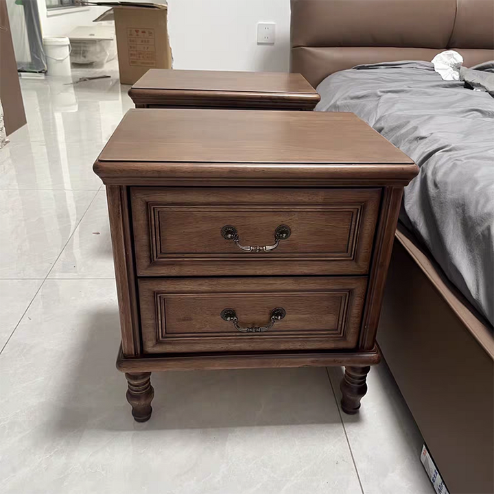 Moderner minimalistischer rechteckiger Nachttisch aus Massivholz mit 2 Schubladen für das Schlafzimmer 