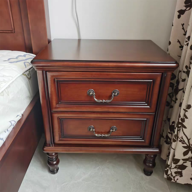 Moderner minimalistischer rechteckiger Nachttisch aus Massivholz mit 2 Schubladen für das Schlafzimmer 