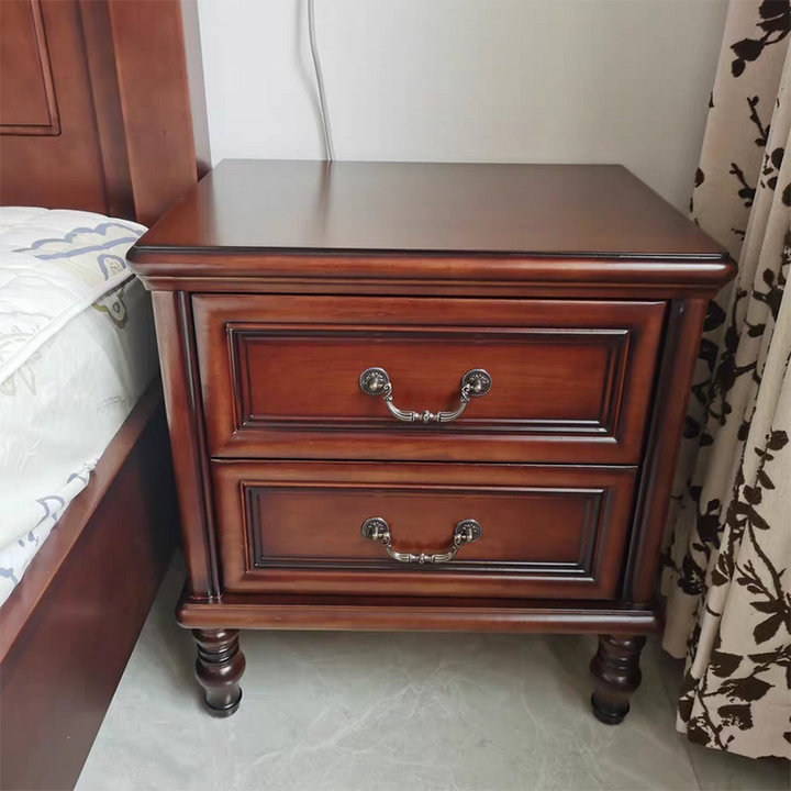 Moderner minimalistischer rechteckiger Nachttisch aus Massivholz mit 2 Schubladen für das Schlafzimmer 