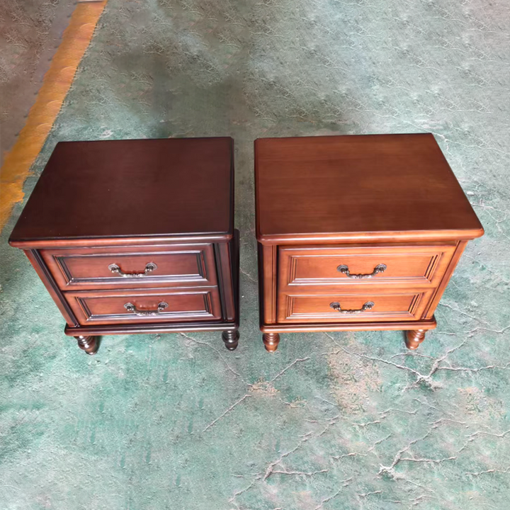 Moderner minimalistischer rechteckiger Nachttisch aus Massivholz mit 2 Schubladen für das Schlafzimmer 
