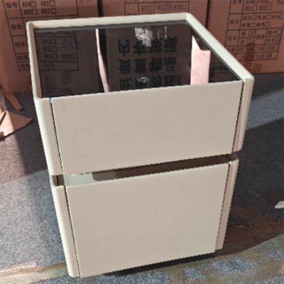 Modern Minimalist Rectangular Glass Microfiber Leather Solid Wood Nightstand 3-Drawer For Bedroom