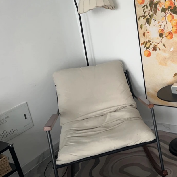 Contemporary Scandinavian Electroplated Silver Iron Corduroy PP Cotton Rubberwood Solid Wood Rocking Chair For Living Room