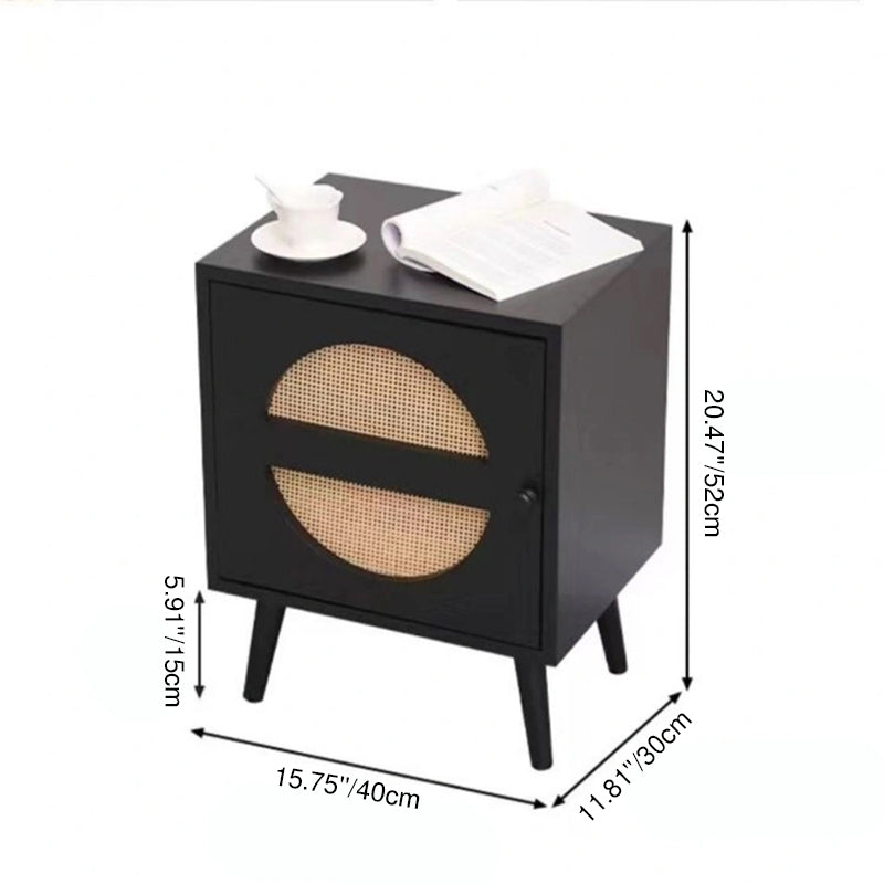 Contemporary Scandinavian Square MDF Rattan Weaving Pinewood Particleboard End Table 1-Cabinet For Living Room & Bedroom