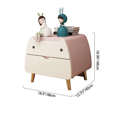 Zeitgenössischer kreativer Kinder-Cartoon-Katzen-Nachttisch aus Massivholz, Kohlenstoffstahl und Mikrofaserleder mit 2 Schubladen für das Schlafzimmer 