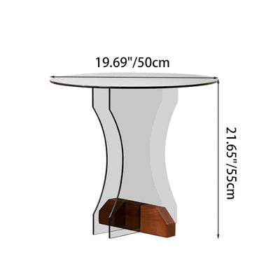 Table d'appoint ronde en verre nordique contemporain avec base en bois massif pour salon 