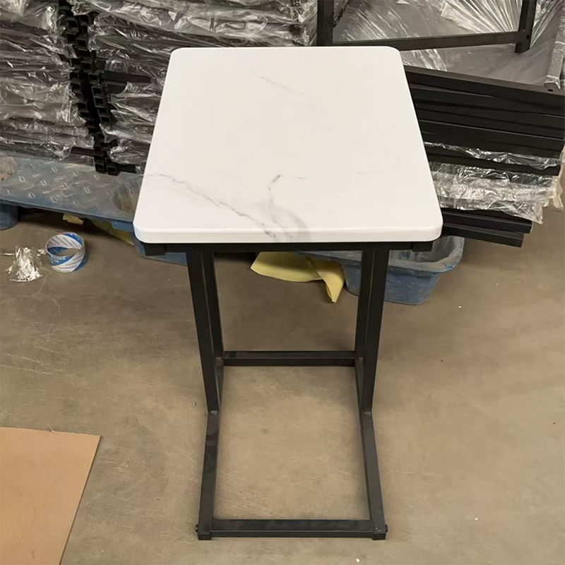 Modern Minimalist Rectangular Rounded-Edge MDF Iron Side Table 1-Tier For Living Room